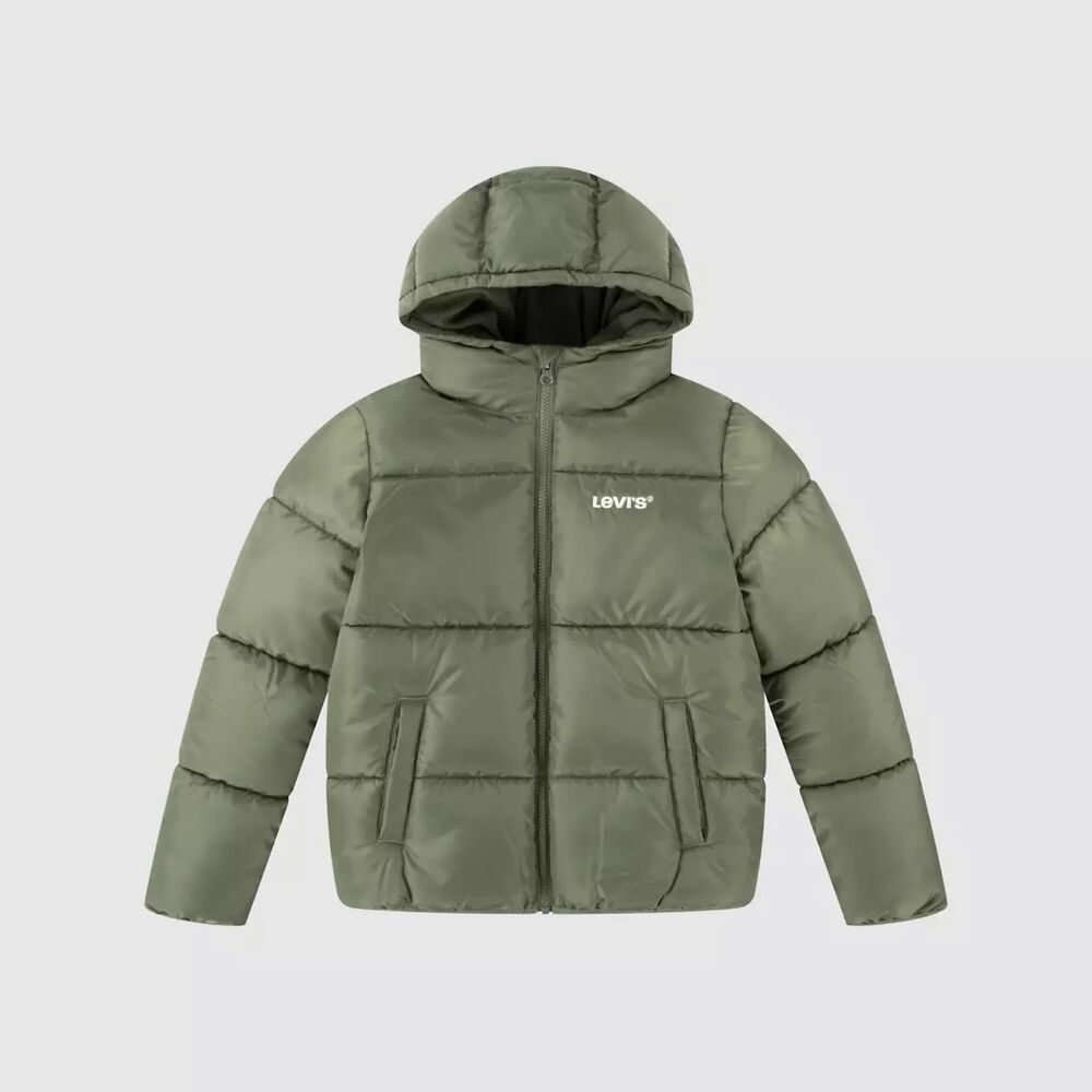 Boys Large 12-13 NWT Levi Strauss Co Heavyweight Puffer Jacket Hooded Green - Picture 1 of 5